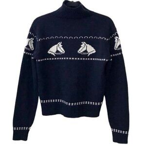 AlexaChung Blue Horse Intarsia 100% Wool Turtleneck Sweater Medium